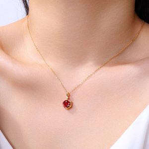 Stylish Hexagon Ruby Necklace -18K Gold