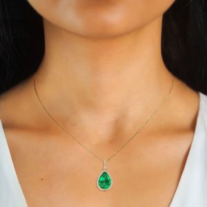 Water Drop Emerald Necklace -Silver