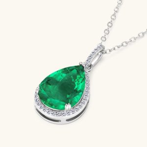 Water Drop Emerald Necklace -Silver