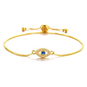 Luxury Zircon Evil Blue Eye Bracelet |Gold